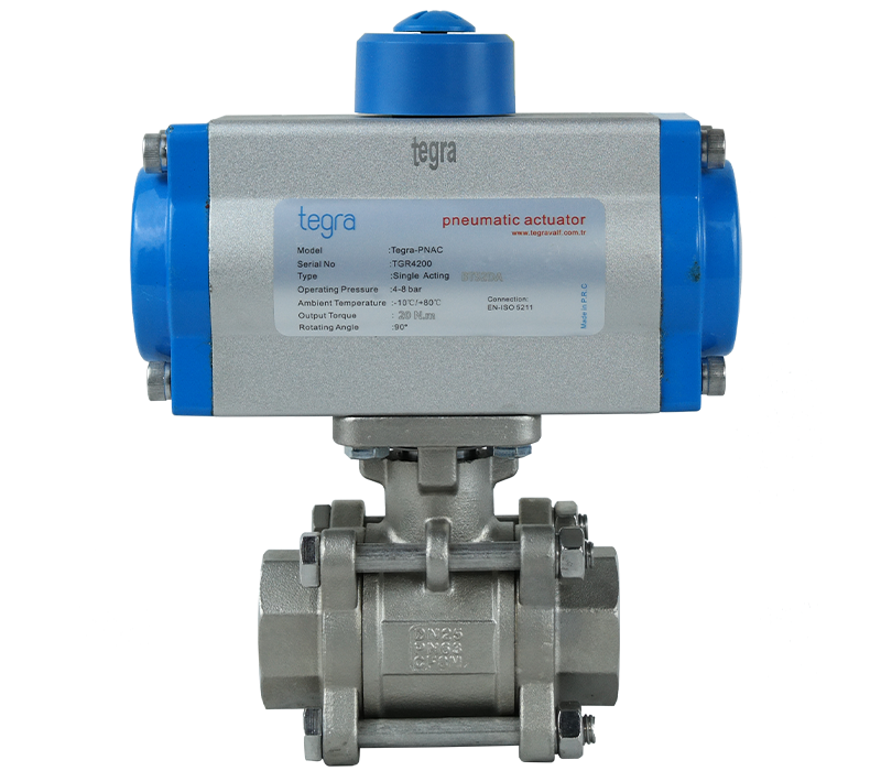 3 Piece Threaded Ball Valve, with Pneumatic Actuator